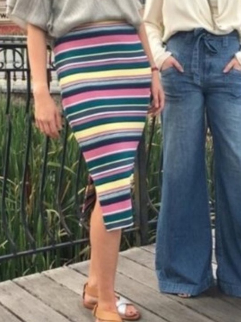 Anthropologie Maeve Iana Striped Colorful Midi Straight Stretchy Skirt Large